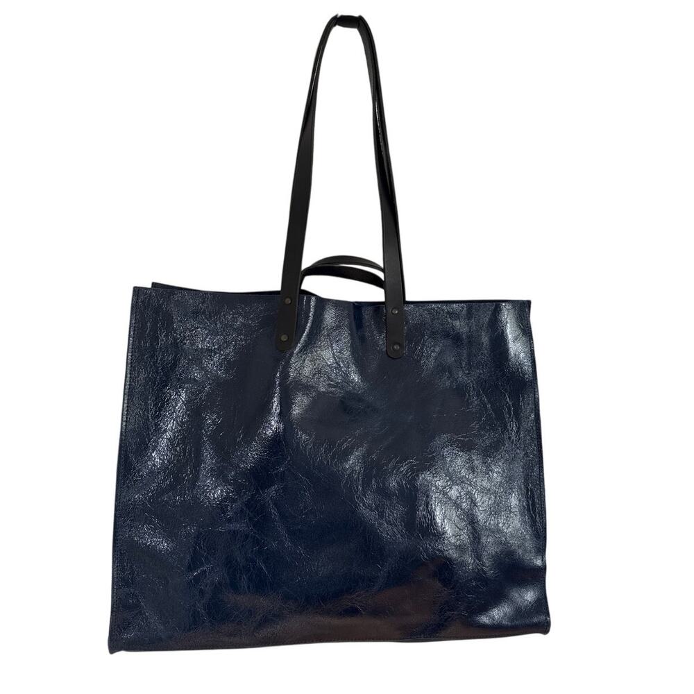 Lost & Found Large Patent Leather Tote Bag in Blue and Black New Paris